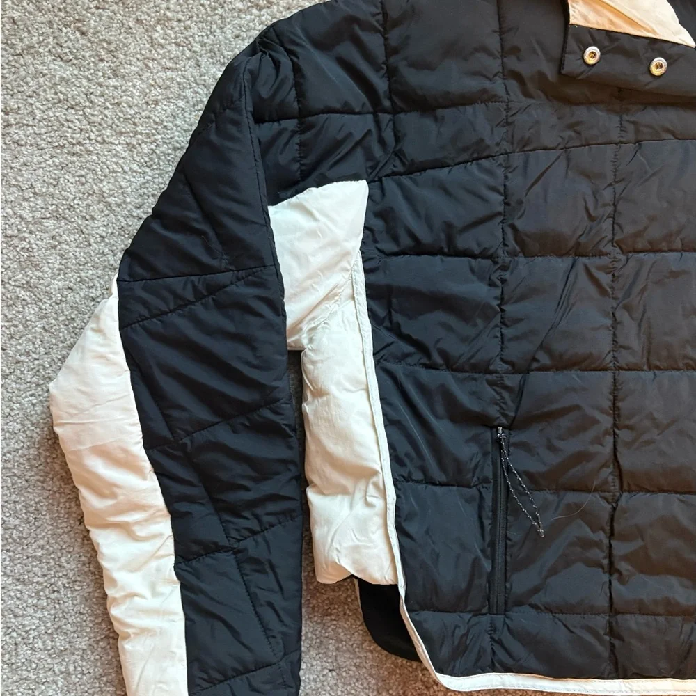 FLX Cropped Puffer Pullover Jacket Black White Hooded - Picture 4 of 6